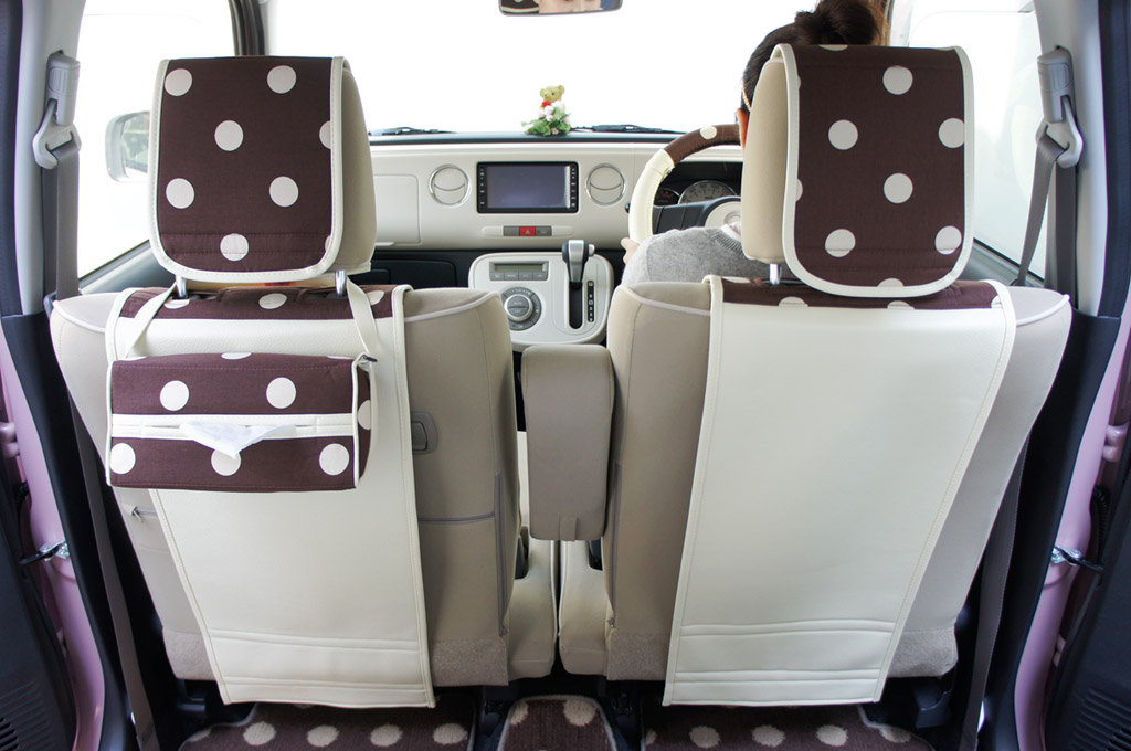 かわいい シートカバー スマートレザータイプ 前席２シート分 水玉チョコ クリーム